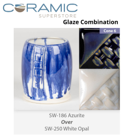 Azurite SW-186 over White Opal SW-250 Stoneware Combination Azurite SW-186 over White Opal SW-250 Stoneware Combination